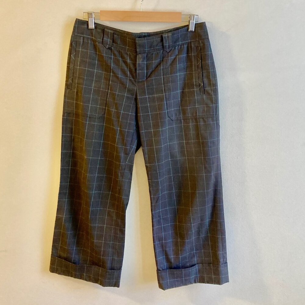Club Monaco Navy Blue Teal Plaid Trouser Pants Ankle Cropped Size 4